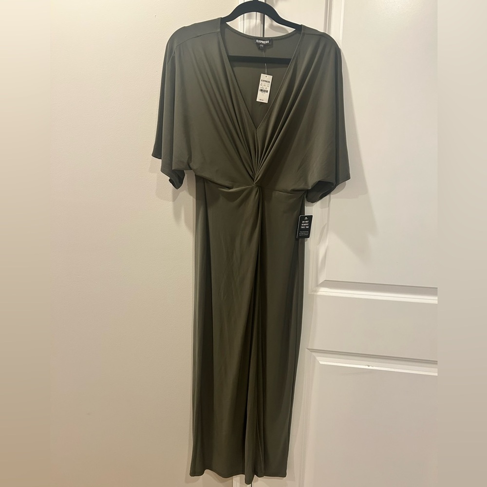 Express Olive Green V Neck Dress Made in USA